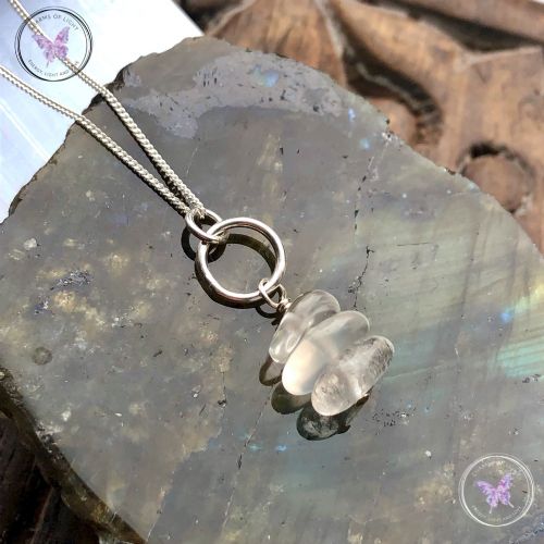 Clear Quartz Nugget Chip Silver Hoop Pendant Necklace